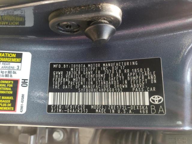 Photo 10 from auction – 2017 TOYOTA COROLLA L with VIN 5YFBURHE4HP668192