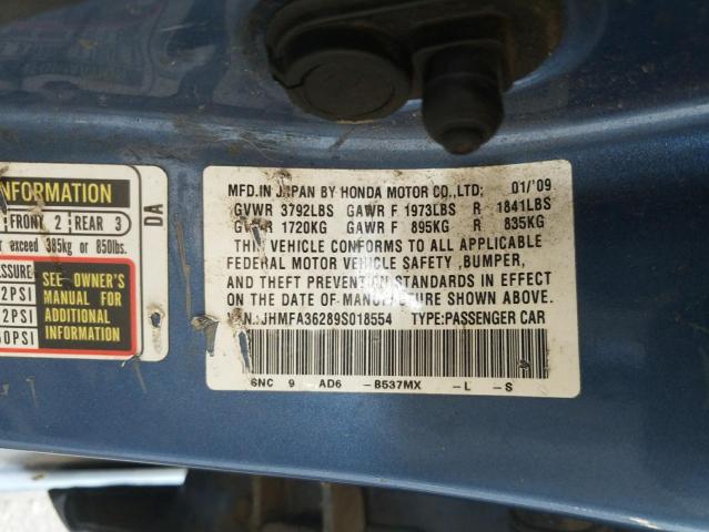 Photo 10 from auction – 2009 HONDA CIVIC HYBR with VIN JHMFA36289S018554