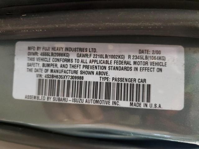 Photo 10 from auction – 2000 SUBARU LEGACY L with VIN 4S3BH635XY7309988