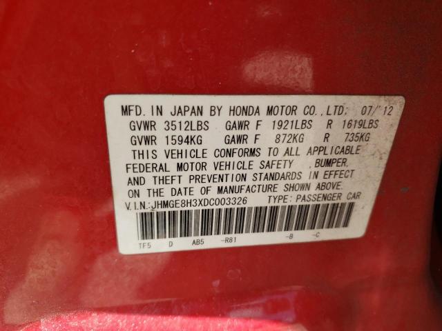 Photo 10 from auction – 2013 HONDA FIT with VIN JHMGE8H3XDC003326