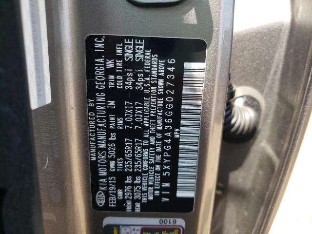 Photo 10 from auction – 2016 KIA SORENTO LX with VIN 5XYPG4A36GG027346