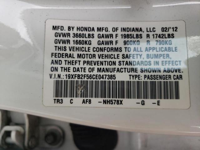 Photo 10 from auction – 2012 HONDA CIVIC LX with VIN 19XFB2F56CE047385
