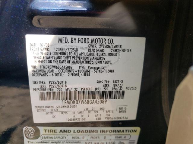 Photo 10 from auction – 2008 FORD TAURUS X E with VIN 1FMDK07W68GA45089