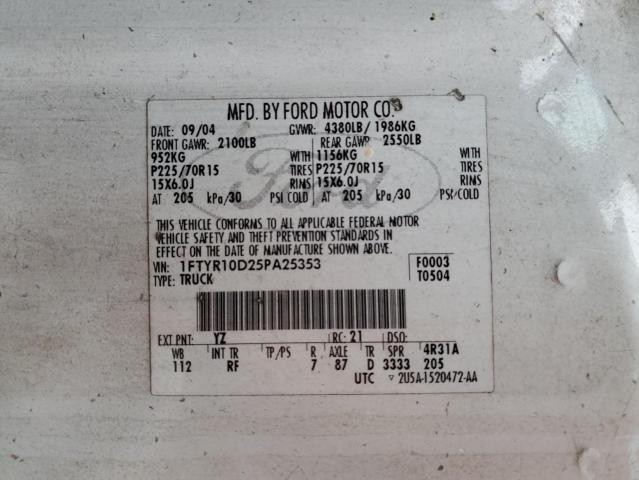 Photo 10 from auction – 2005 FORD RANGER with VIN 1FTYR10D25PA25353