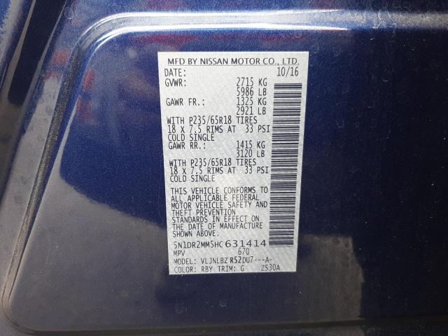 Photo 10 from auction – 2017 NISSAN PATHFINDER with VIN 5N1DR2MM5HC631414