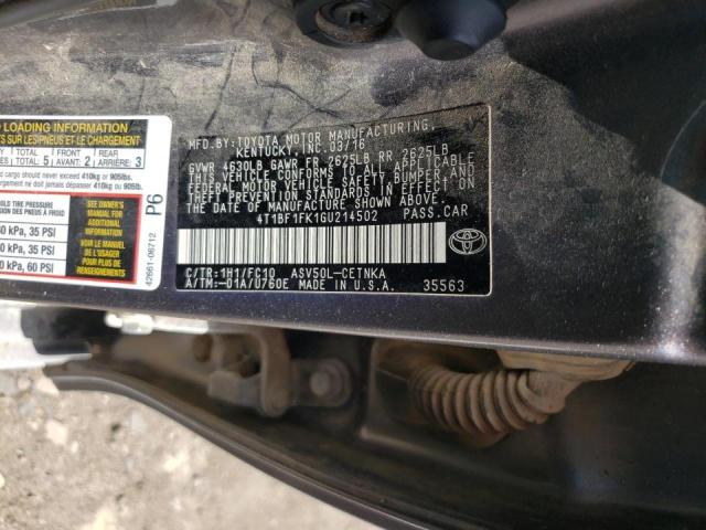 Photo 10 from auction – 2016 TOYOTA CAMRY LE with VIN 4T1BF1FK1GU214502