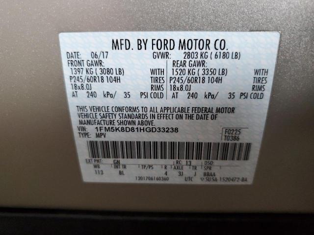 Фото 10 с аукциона – 2017 FORD EXPLORER X с VIN 1FM5K8D81HGD33238