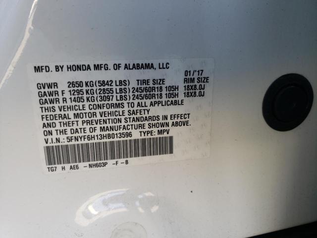 Photo 10 from auction – 2017 HONDA PILOT LX with VIN 5FNYF6H13HB013596