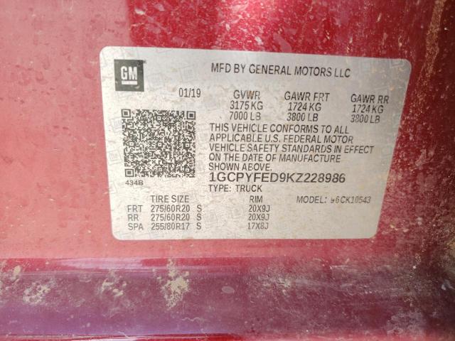 Photo 10 from auction – 2019 CHEVROLET SILVERADO with VIN 1GCPYFED9KZ228986