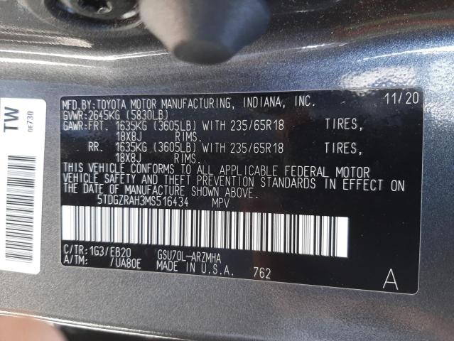 Photo 10 from auction – 2021 TOYOTA HIGHLANDER with VIN 5TDGZRAH3MS516434