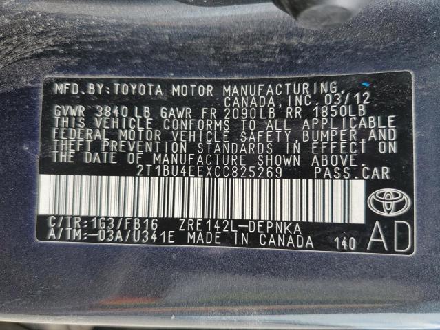 Photo 10 from auction – 2012 TOYOTA COROLLA BA with VIN 2T1BU4EEXCC825269
