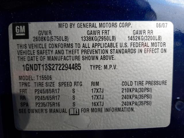 Photo 10 from auction – 2007 CHEVROLET TRAILBLAZE with VIN 1GNDT13S272294485