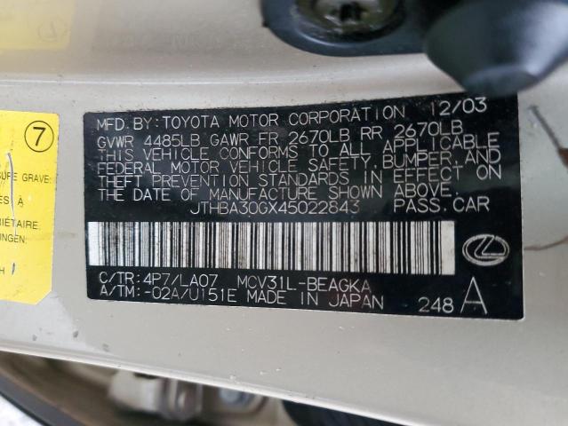 Photo 10 from auction – 2004 LEXUS ES 330 with VIN JTHBA30GX45022843