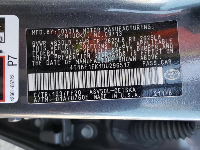 Photo 10 from auction – 2013 TOYOTA CAMRY L with VIN 4T1BF1FK1DU296517