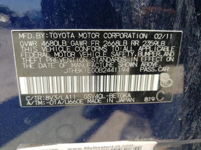 Photo 10 from auction – 2011 LEXUS ES 350 with VIN JTHBK1EG0B2441194