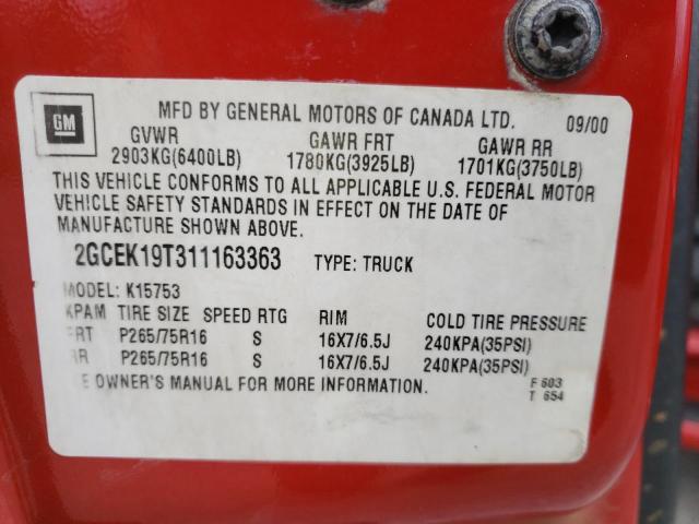 Photo 10 from auction – 2001 CHEVROLET SILVERADO with VIN 2GCEK19T311163363