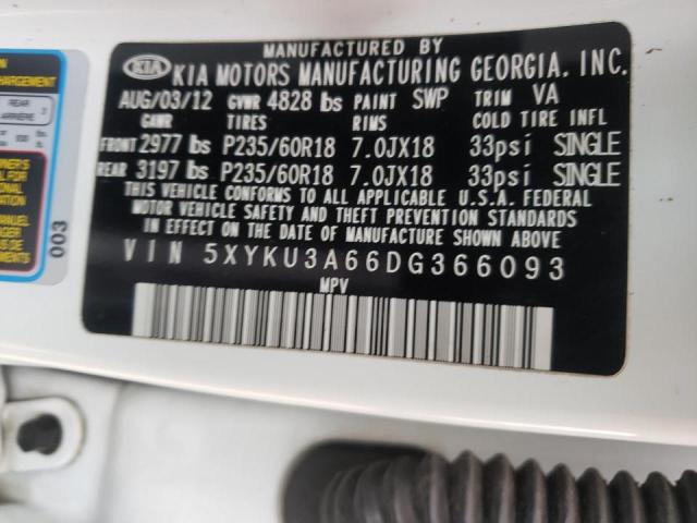 Photo 10 from auction – 2013 KIA SORENTO EX with VIN 5XYKU3A66DG366093