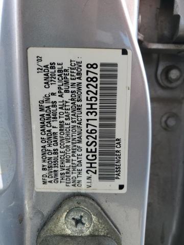 Photo 10 from auction – 2003 HONDA CIVIC EX with VIN 2HGES26713H522878