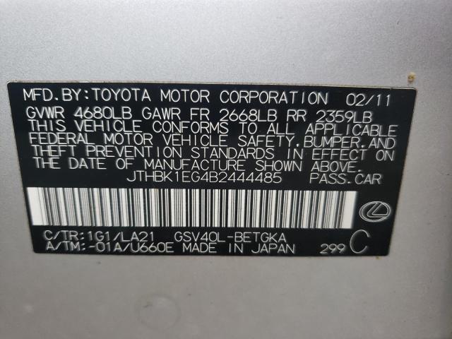 Photo 10 from auction – 2011 LEXUS ES 350 with VIN JTHBK1EG4B2444485
