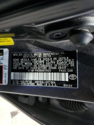 Photo 10 from auction – 2013 TOYOTA CAMRY L with VIN 4T1BF1FK5DU670403
