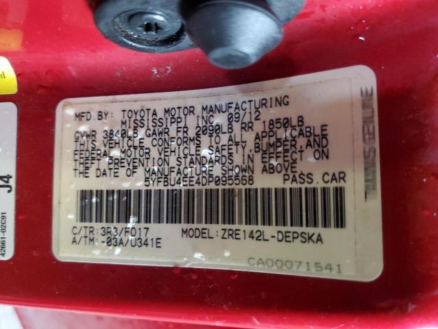 Photo 10 from auction – 2013 TOYOTA COROLLA BA with VIN 5YFBU4EE4DP095568