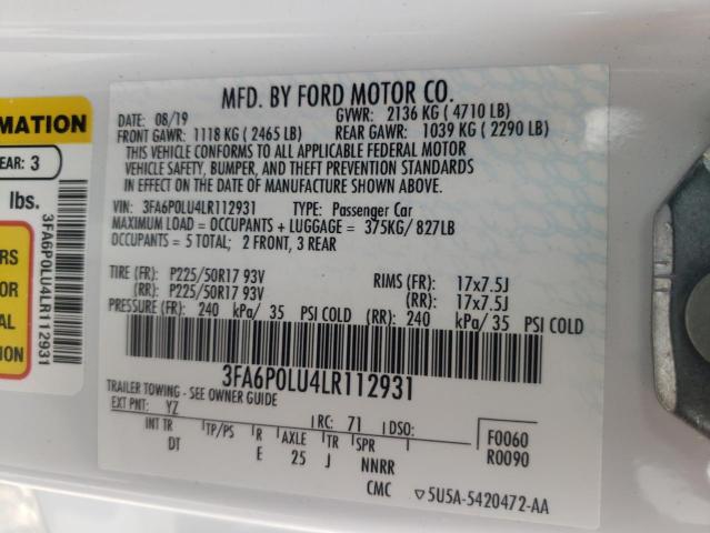 Photo 10 from auction – 2020 FORD FUSION SE with VIN 3FA6P0LU4LR112931