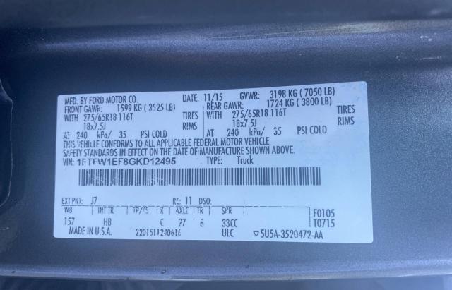 Photo 10 from auction – 2016 FORD F150 SUPER with VIN 1FTFW1EF8GKD12495