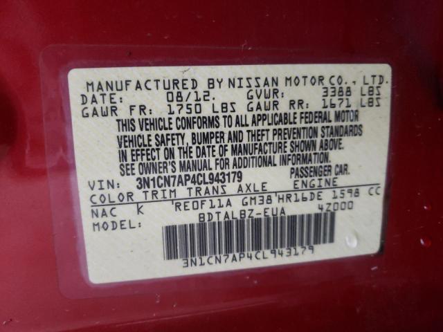 Photo 10 from auction – 2012 NISSAN VERSA S with VIN 3N1CN7AP4CL943179
