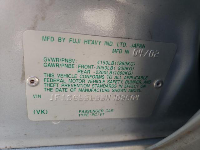 Photo 10 from auction – 2003 SUBARU FORESTER 2 with VIN JF1SG65653H708504