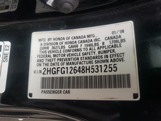 Photo 10 from auction – 2008 HONDA CIVIC with VIN 2HGFG12648H531255