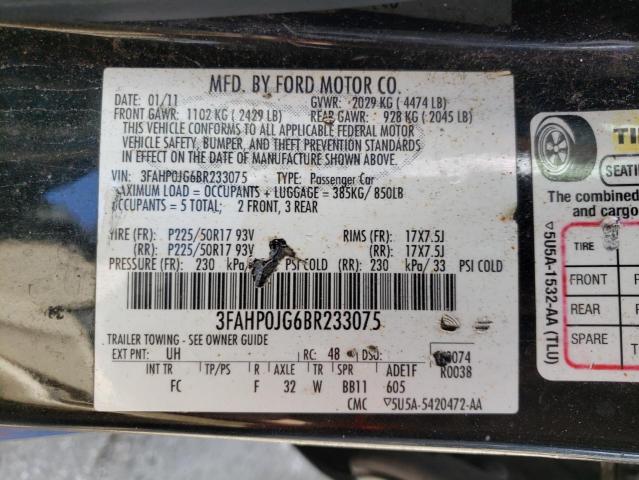 Photo 10 from auction – 2011 FORD FUSION SEL with VIN 3FAHP0JG6BR233075