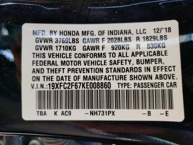 Photo 10 from auction – 2019 HONDA CIVIC LX with VIN 19XFC2F67KE008860