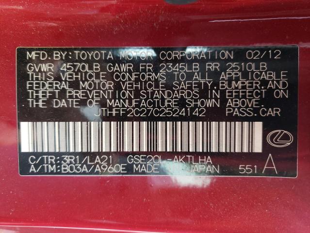 Photo 10 from auction – 2012 LEXUS IS 250 with VIN JTHFF2C27C2524142