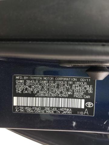 Photo 10 from auction – 2011 TOYOTA COROLLA BA with VIN JTDBU4EE3B9140969