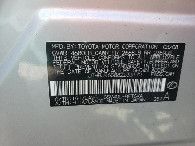 Photo 10 from auction – 2008 LEXUS ES 350 with VIN JTHBJ46G882233172