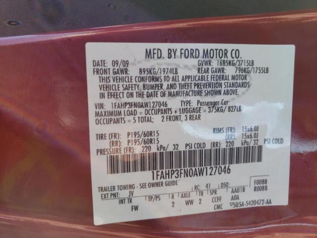 Photo 10 from auction – 2010 FORD FOCUS SE with VIN 1FAHP3FN0AW127046