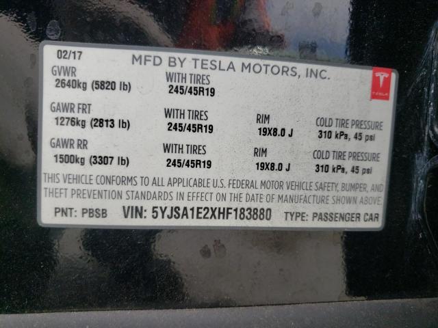 Photo 10 from auction – 2017 TESLA MODEL S with VIN 5YJSA1E2XHF183880