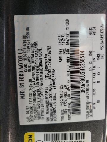 Photo 10 from auction – 2017 FORD FUSION SE with VIN 3FA6P0LU2HR358514