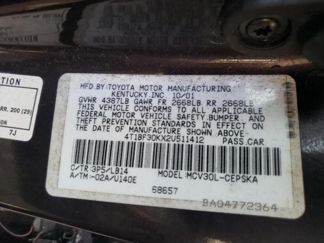Photo 10 from auction – 2002 TOYOTA CAMRY LE with VIN 4T1BF30KX2U511412