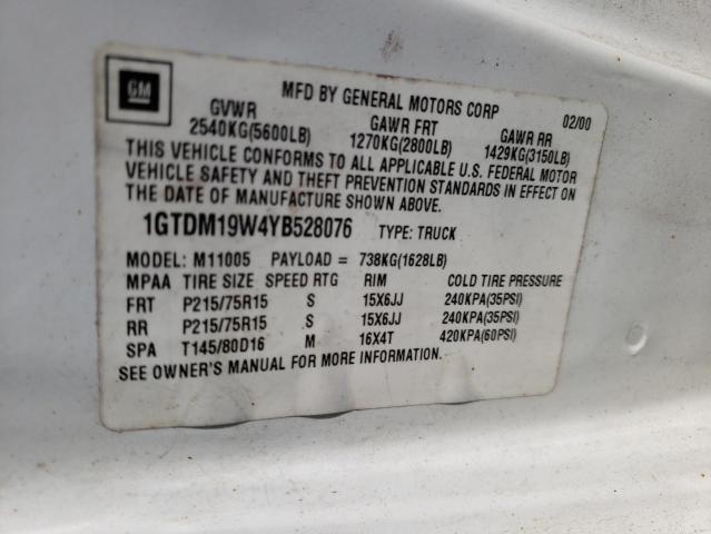 Photo 10 from auction – 2000 GMC SAFARI XT with VIN 1GTDM19W4YB528076