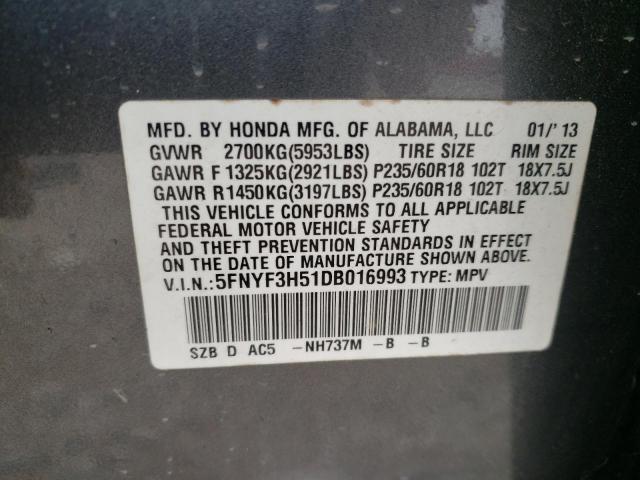Photo 10 from auction – 2013 HONDA PILOT EXL with VIN 5FNYF3H51DB016993