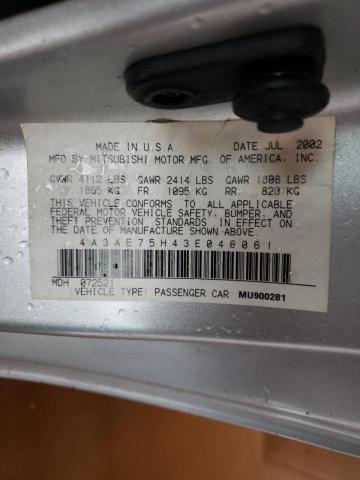 Photo 10 from auction – 2003 MITSUBISHI ECLIPSE SP with VIN 4A3AE75H43E046061