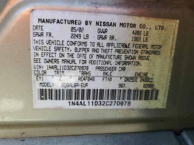 Zdjęcie 10 z aukcji – 2002 NISSAN ALTIMA BAS z VIN 1N4AL11D32C270978