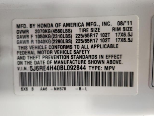 Photo 10 from auction – 2011 HONDA CR-V SE with VIN 5J6RE4H40BL092844
