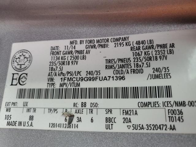 Photo 10 from auction – 2015 FORD ESCAPE SE with VIN 1FMCU9G99FUA71396