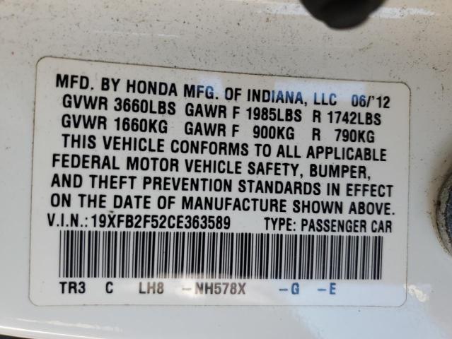 Photo 10 from auction – 2012 HONDA CIVIC LX with VIN 19XFB2F52CE363589