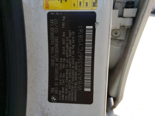 Photo 10 from auction – 2007 BMW 525 I with VIN WBANE53567CY08161