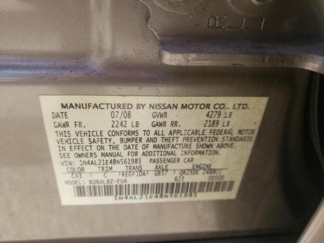 Photo 10 from auction – 2008 NISSAN ALTIMA 2.5 with VIN 1N4AL21E48N561985