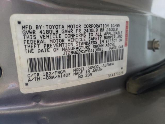 Photo 10 from auction – 2000 TOYOTA CAMRY CE with VIN JT2BG22K3Y0410651