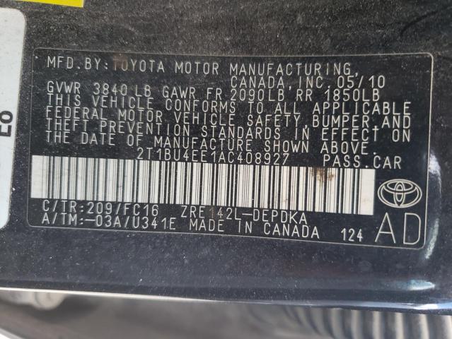 Photo 10 from auction – 2010 TOYOTA COROLLA with VIN 2T1BU4EE1AC408927
